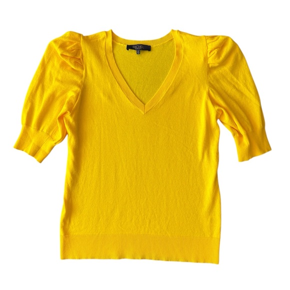 Rachel Zoe Sweaters - Rachel Zoe Women’s Yellow V-neck, elbow-length puff sleeves knit sweater Size S